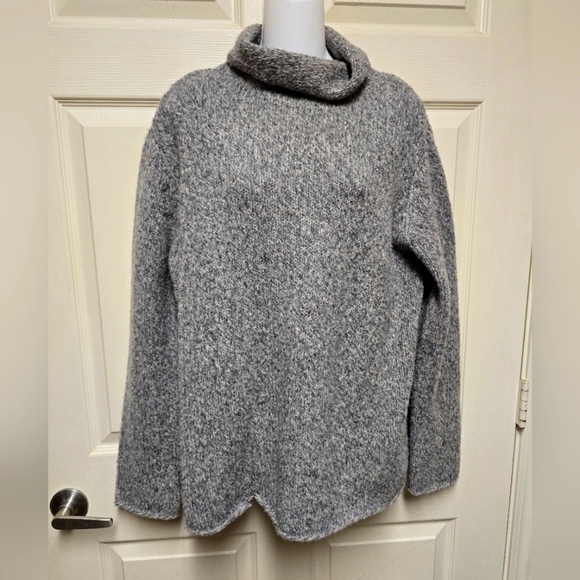 EILEEN FISHER Wool Slub Turtleneck Heather Grey SzLg - Picture 1 of 13